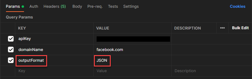 Adding optional outputFormat parameter in Postman
