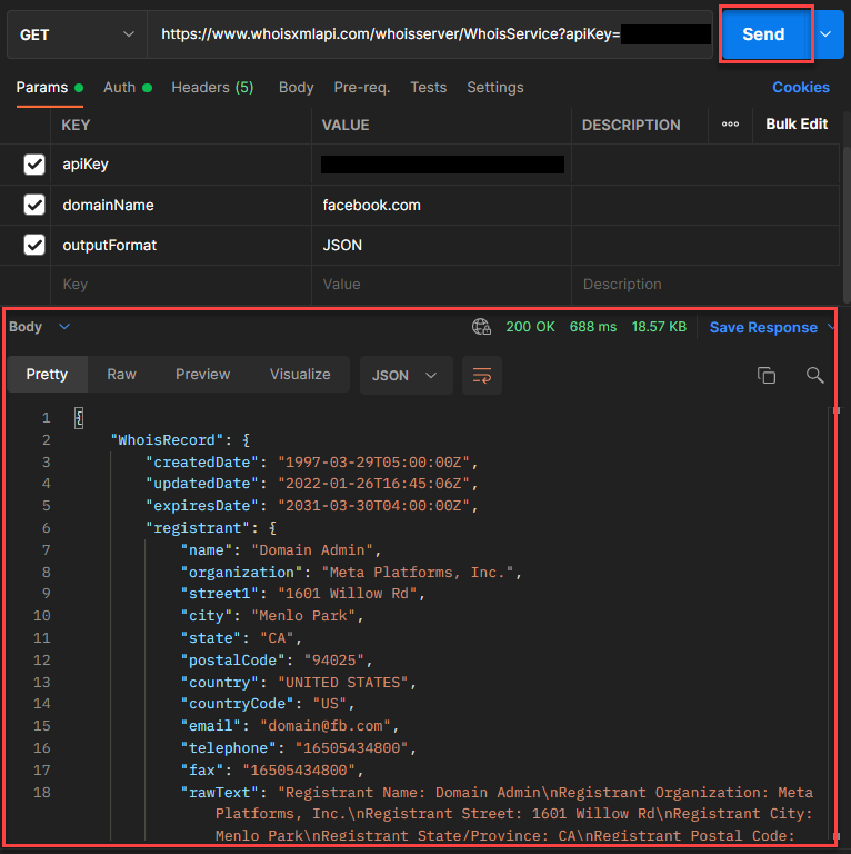 Postman response pane showing successful API response