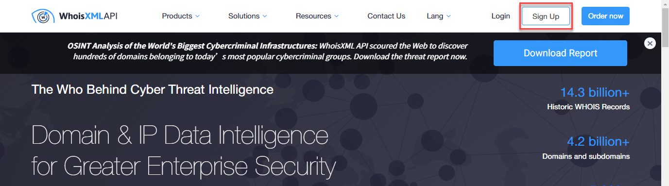 WhoisXMLAPI sign up page